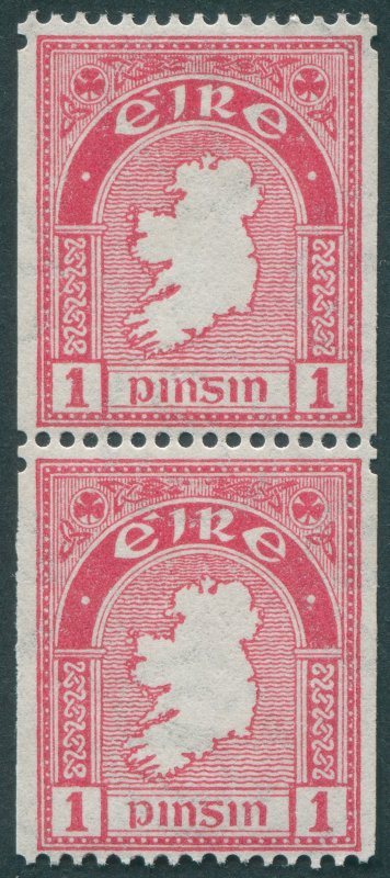 Ireland 1933 1d carmine Perf 15ximperf Coil SG72b unused pair