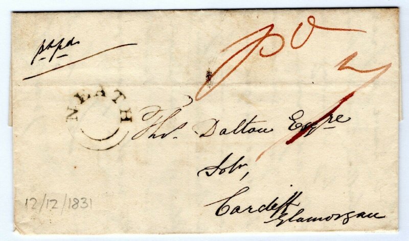 GB WALES Cover *NEATH* UDC Manuscript *Pd*7 Cardiff 1831{samwells-covers}PE269 