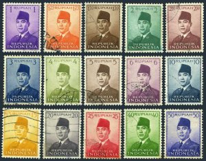 Indonesia 387-400,used.Michel 82-88,110-117. President Sukarno,1951-1953.