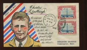 C11 Beacon First Day Cover with Bernard Goldberg Hand Painted Lindbergh Cachet!