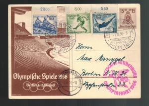 1936 Frankfurt Germany Hindenburg Zeppelin Olympics PS Postcard Cover  LZ 129