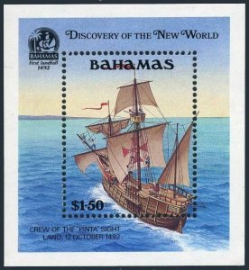 Bahamas 729,MNH.Michel 756 Bl.64. Discovery of America-500.Pinta's crew-Land.