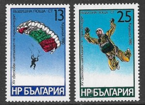 BULGARIA 1980 World Parachute Championships Airmail Set  Sc C147-C148 MNH