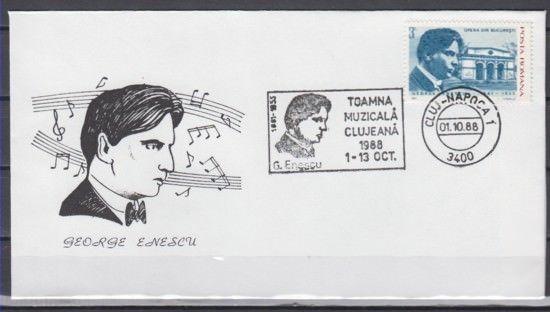 Romania, 1988 issue. 01-13/OCT/88. Musician G. Enescu Cancel on Cachet Cover. ^