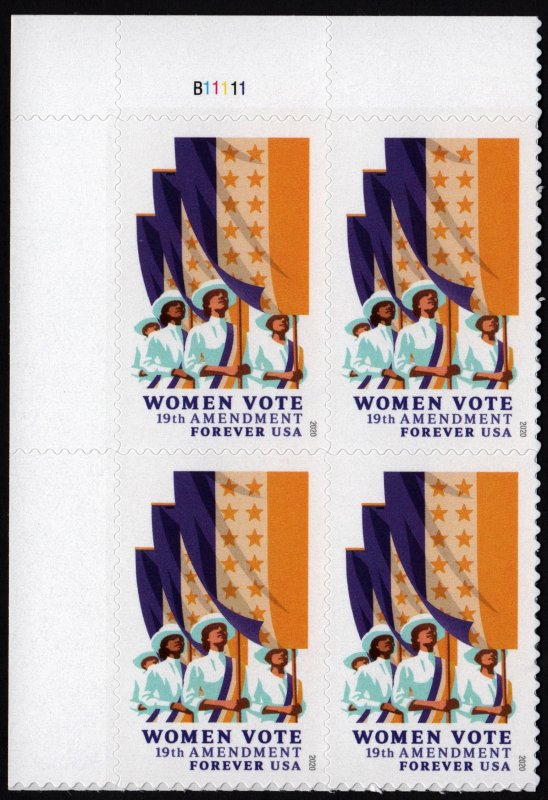 SC#5523 (55¢) Women Vote Plate Block: UL #B11111 (2020) SA