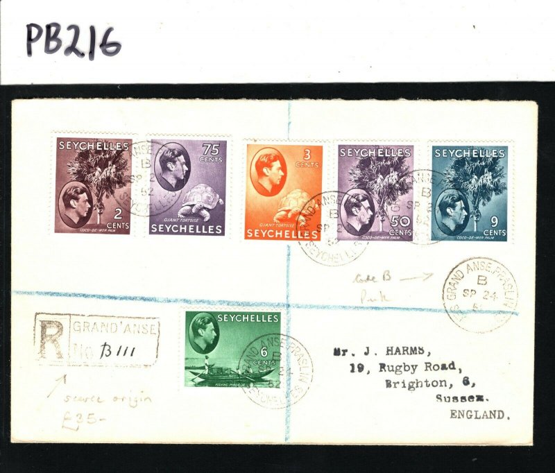 SEYCHELLES KGVI Cover *GRAND ANSE* CDS Registered Scarce Origin 1952 PB216