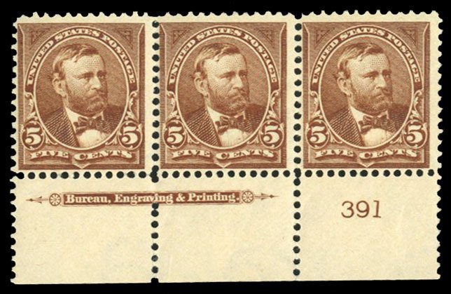 United States, 1894-95 #270 Cat$375, 1895 5c chocolate, bottom margin imprint...