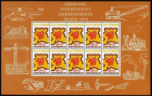Surinam 424-426 sheets.Michel 702-704 klb. Independence,1975.Industry,Art,Sport, 