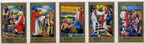 Sharjah 1971 Life of Christ #3 two imperf strips of 5 (Mi...