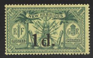 New Hebrides (British) Scott 29 MH* surchared stamp