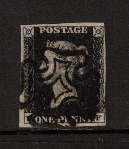 Great Britain #1 Very Fine Used Plate 9 With Complete Maltese Cross Cancel 