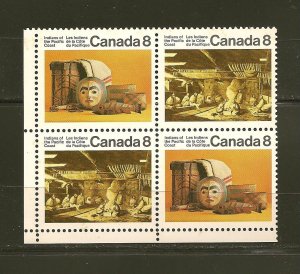 Canada SC#571a Pacific Coast Indians Lower Left Block of 4 Mint Never Hinged