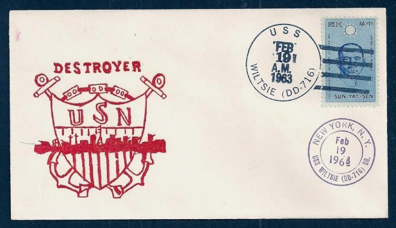 US NAVAL COVER USS Wiltsie DD716 Cacheted 1963