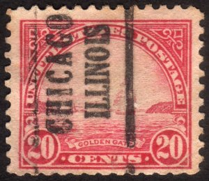 1923, US 20c, San Francisco Bay, Used, Chicago precancel, Sc 567