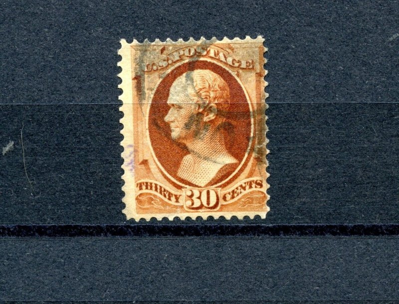 U.S. #217 (U861) Alexander Hamilton 30¢ orange brown 1868, U, F, F-VF, CV$90.00