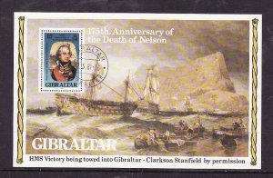 Gibraltar-Sc#396a- id5-used sheet-Nelson-HMS Victory-Ships-1980-