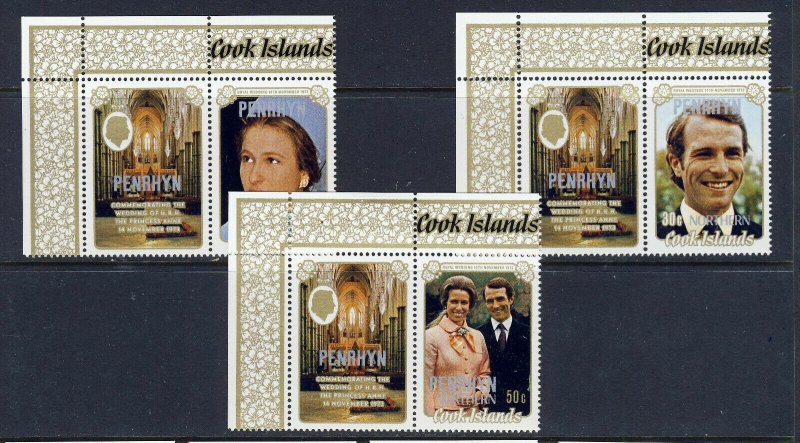 PENRHYN ISLAND COOK ISLANDS QE II 1973 Royal Wedding Set SG 53 to SG 55 MNH