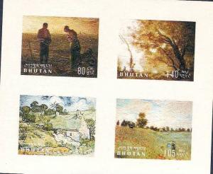 Bhutan 1968 Van Gough, Monet, Corot, Millet Paintings on Thick Card M/s # 7930