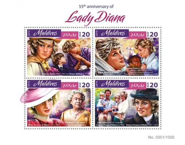 MALDIVES - 2016 - Lady Diana - Perf 4v Sheet - MNH