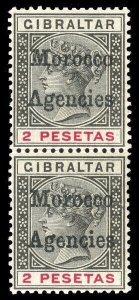 Morocco Agencies 1898 QV 2p pair with INVERTED V for A var VFM. SG 8,8a.