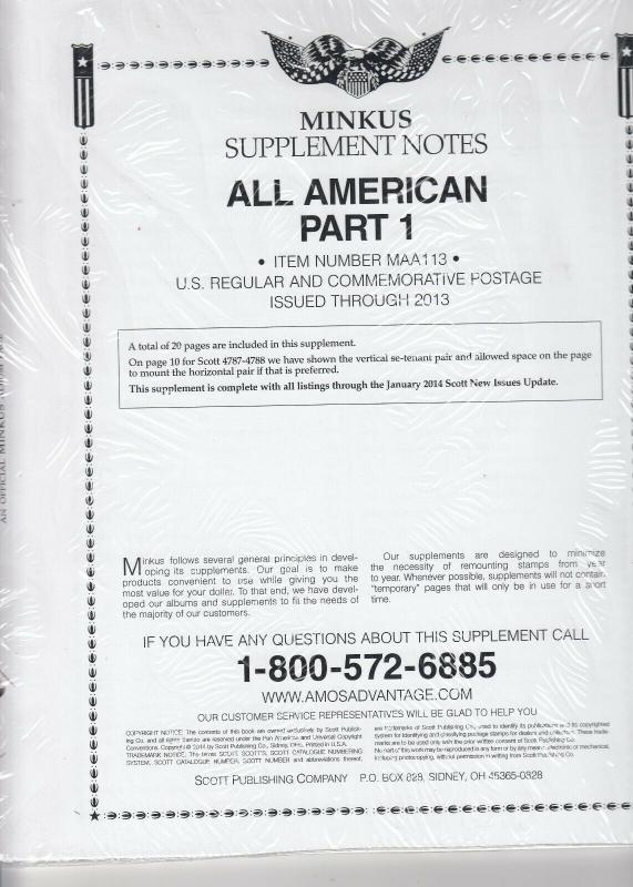 Minkus All American part 1 2013 Supplement Brand New