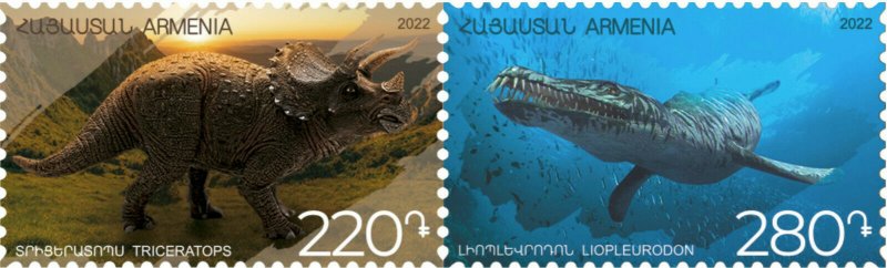 Armenia 2022 MNH** Mi 1265-1266 Fauna Ancient World Triceratops Liopleurodon