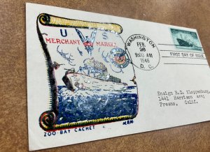 939 Zoo-Bay Cachet Merchant Marines in WWII FDC 1946 M-13 Thermography