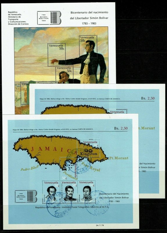 Venezuela 3 Souvenir Sheets, Never Hinged & cancelled, see notes - M478