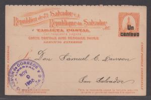 *EL Salvador Postal Card H&G #64, 1905