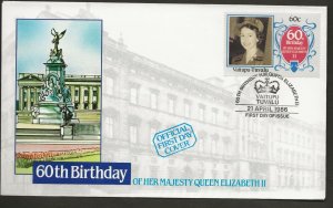 VAITUPU-TUVALU 1986 60TH BIRTHDAY QUEEN ELIZABETH,SET+SOUV/SHEET ON 5 FDC'S