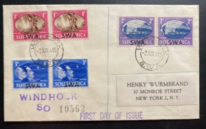 1945 Windhoek South West Africa First Day Cover FDC To New York Usa Victory