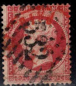 FRANCE Scott 36, 80c Ceres 1868 REd and Black cancels tiny pin hole CV $24