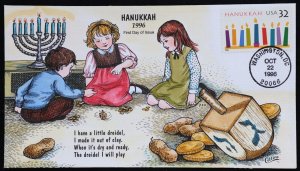 U.S. Used #3118 32c Hanukkah 1996 Collins First Day Cover. Pristine!