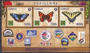 Congo Rep., 2019 Cinderella issue. Scout issue with B/flys and Scout Patches.