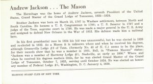 #1037, 4-1/2c Andrew Jackson, Masonic Stamp Club of NY cachet