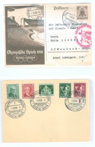 Germany 470-1/474/477-8 Illustrated postal stationery carried on the LZ129 Zeppelin August 1, 1936 propaganda flight from Frankf