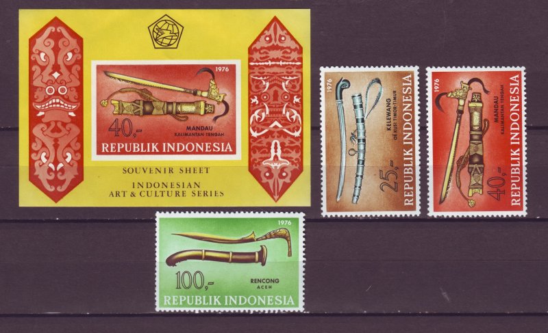 J25052 JLstamps 1976 indonesia set + s/s mnh #982-4 daggers