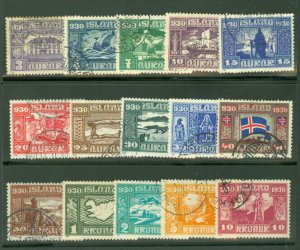 ICELAND #152-66 (173-87) Complete Parliament set, used, VF, Scott $964.00+