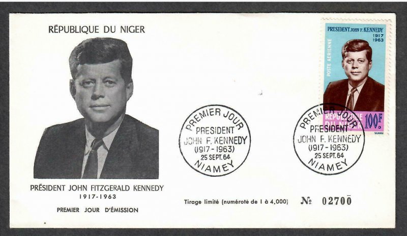 Niger Airmail John F Kennedy # C44 , JFK FDC - I Combine S/H