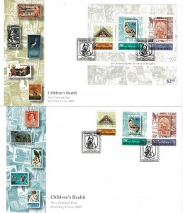 New Zealand 2009 Children's Health - Stamps on Stamps Set of 2 FDCs