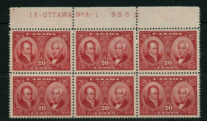 #148, Baldwin La fontaine, Plate block of 6 A1 VF MNH Cat $540 Canada mint  