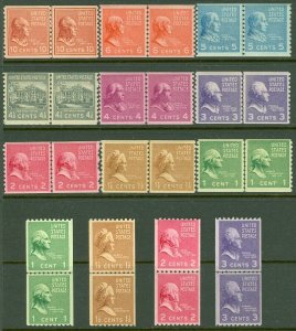 EDW1949SELL : USA 1939 Scott #839-51 Line pairs. Mint Original Gum LH. Cat $139.