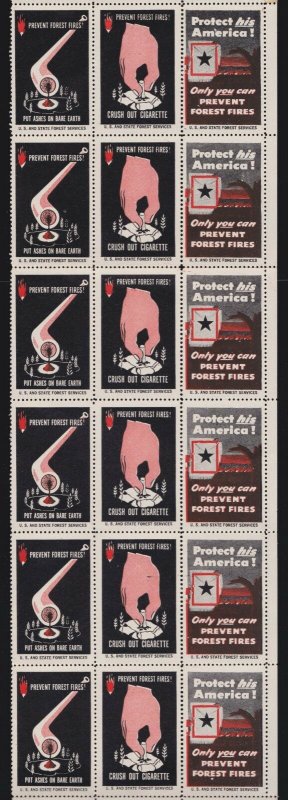 US Vintage Only You Can Prevent Forest Fires Cinderella Stamps Partial Sheet