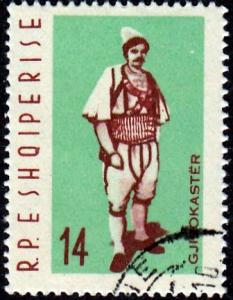 Albania #638 Regional Costumes. Man From Gjirokaster, 1962. Black ink stain.