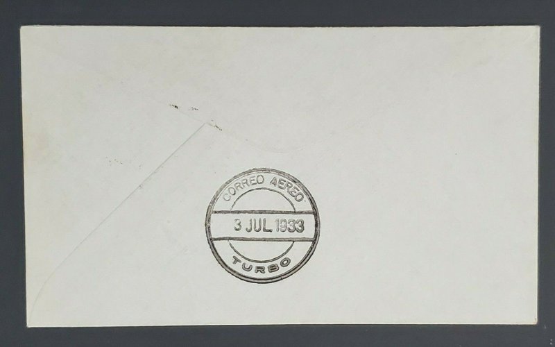 1933 Medellin to Bogota Colombia First Flight Advertising Air Mail Cover 