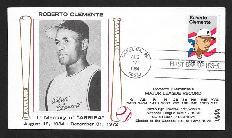 UNITED STATES FDC 20¢ Roberto Clemente 1984 SSS