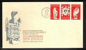 ST CHRISTPOHER, NEVIS & ANGUILLA Scott # 354a-c FDC - 25th Anniversary Of QEII