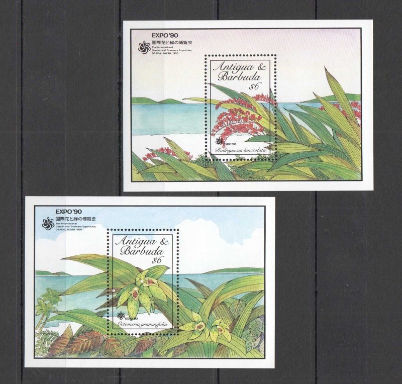 Uu0643 Antigua & Barbuda Flora Flowers Expo 1990 Osaka Japan 2Bl Mnh