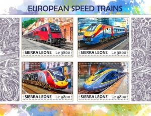 Sierra Leone - 2017 European Speed Trains - 4 Stamp Sheet - SRL17704a