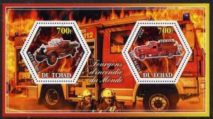 CHAD - 2014 - Fire Engines - Perf 2v Sheet #2 - M N H - Private Issue